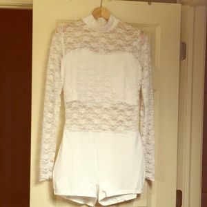 New Balera white lace mesh short unitard - XL